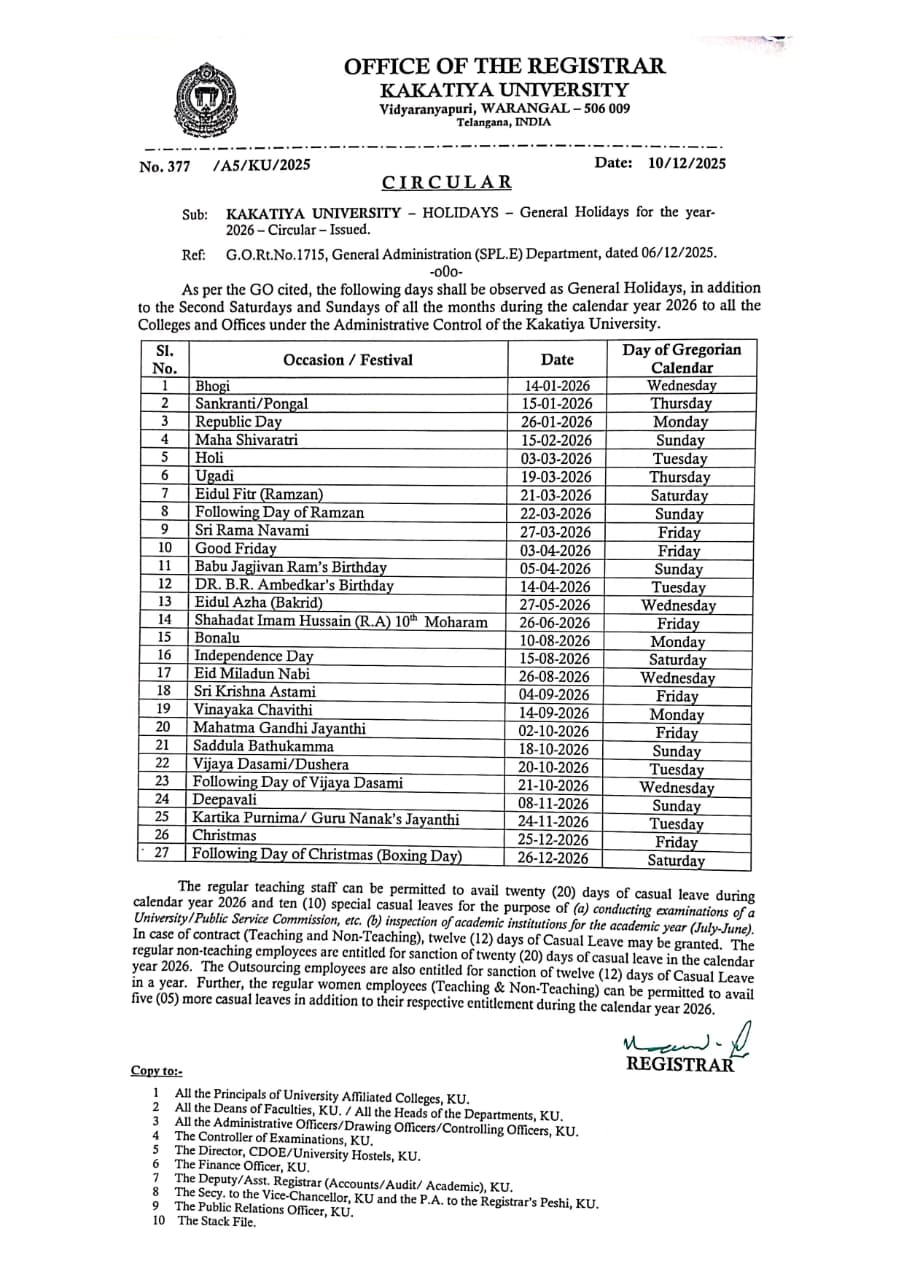 holiday list